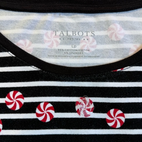 Talbots Black & White Sz LP Striped Top w/ Red Peppermint Candies/SequinsPattern - Picture 9 of 11